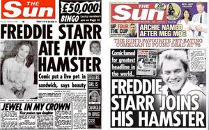 Newspaper headlines about Freddie and a hamster